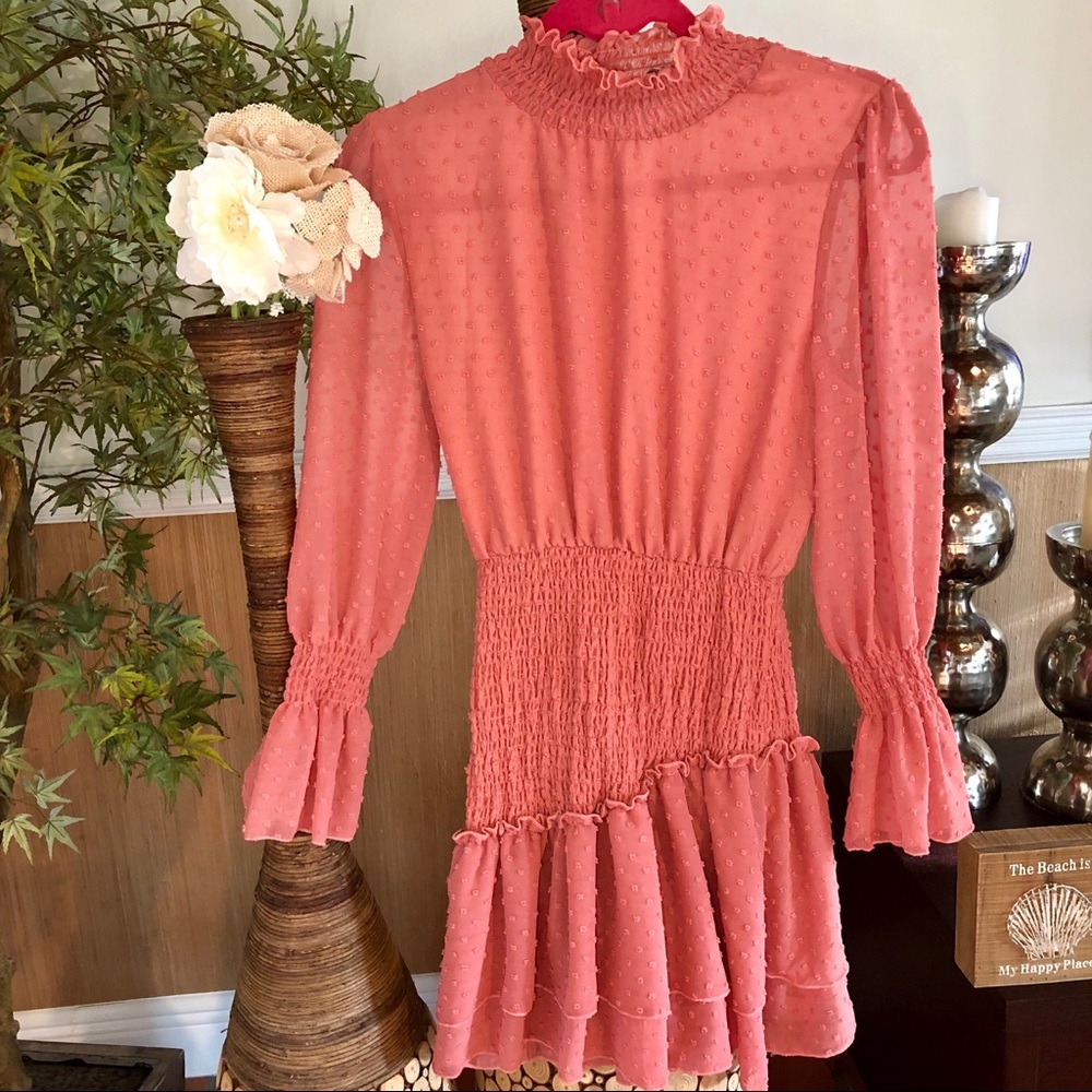 Pink Polka Dot Ruched Dress